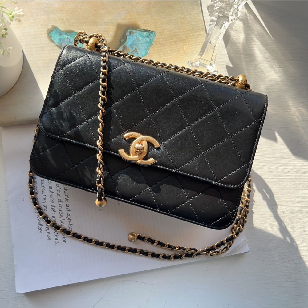 Chanel Calfskin Quilted Mini Vintage Flap with Adjustable Strap Black